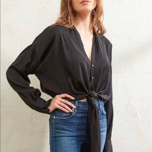 NWT Lucy Paris Long Sleeve Top Tie Front Black XS